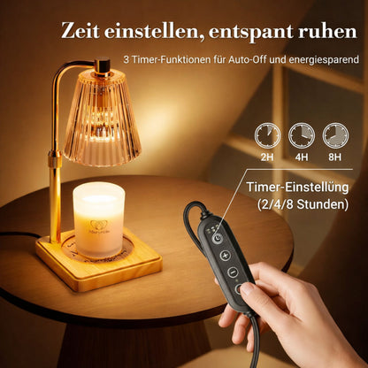 Kerzenwärmer Lampe Metall Holz Glas Tisch Dekoration