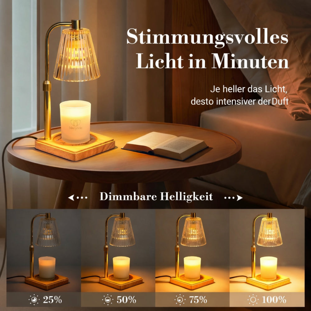 Kerzenwärmer Lampe Metall Holz Glas Tisch Dekoration