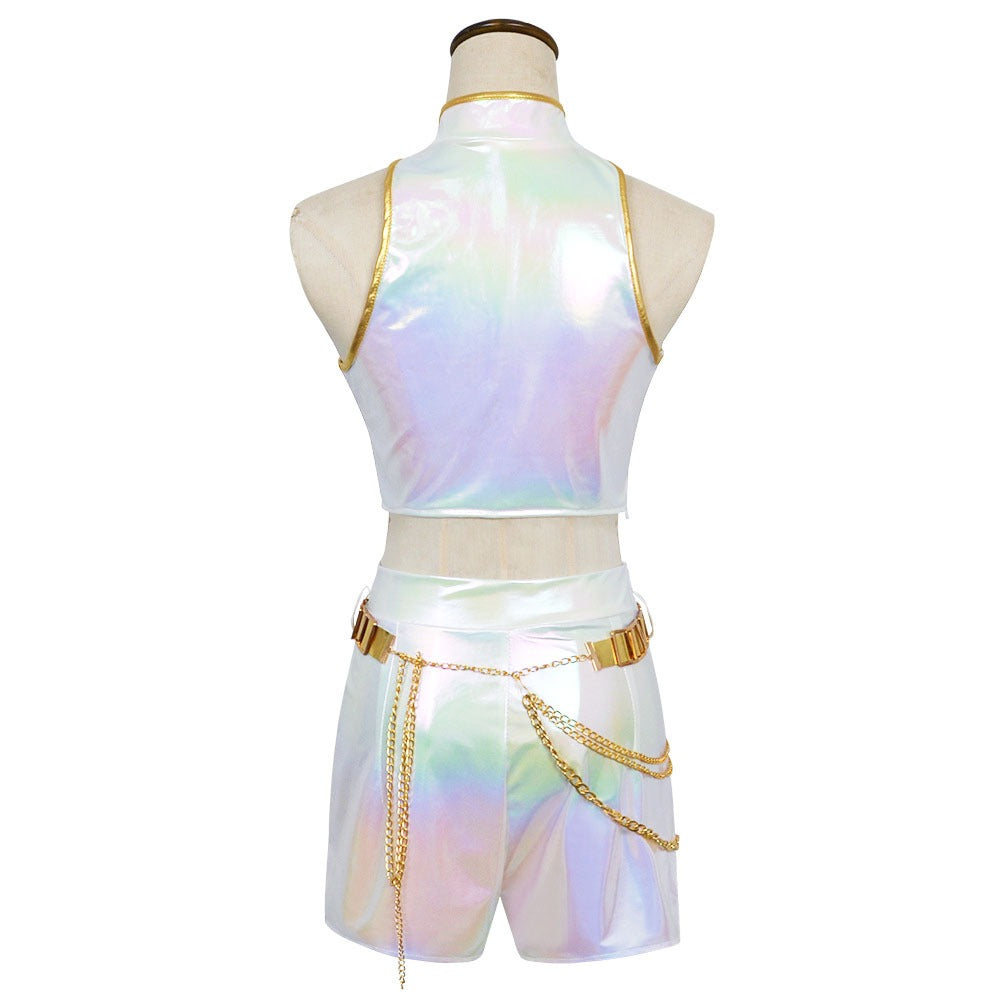 Costume de danse enfant brillant en cuir PU blanc