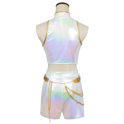 Costume de danse enfant brillant en cuir PU blanc