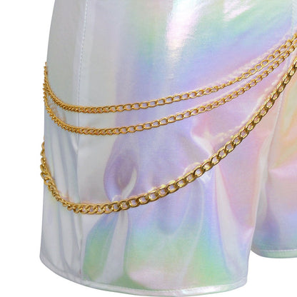 Costume de danse enfant brillant en cuir PU blanc