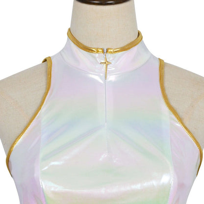 Costume de danse enfant brillant en cuir PU blanc