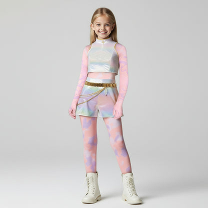 Costume de danse enfant brillant en cuir PU blanc
