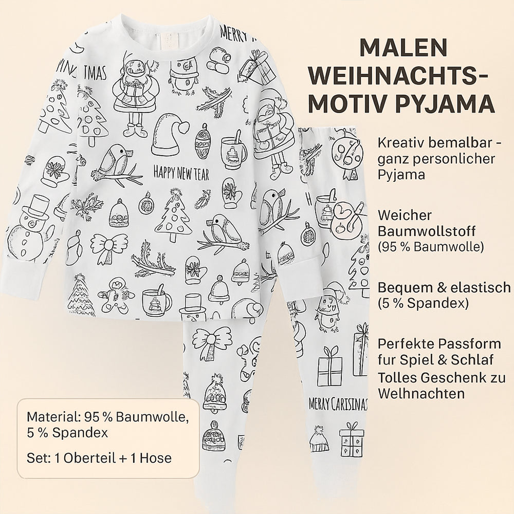 Kinder Baumwolle Schlafanzug Set Malen Weihnachts Motiv Pyjama