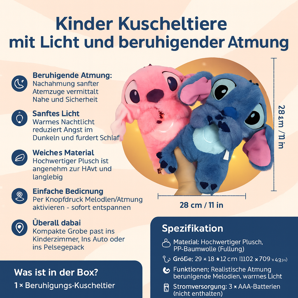 Children's cuddly toys with light and soothing breathing