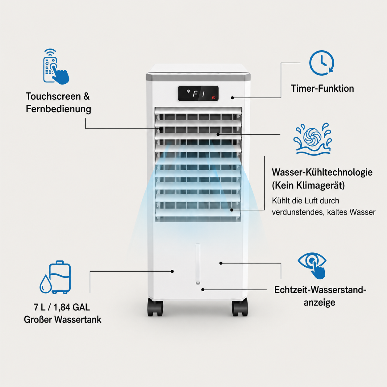 Climatiseur Refroidisseur d'air Appareil de refroidissement portable Télécommande