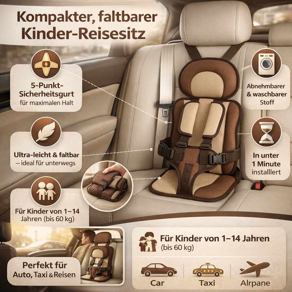 Siège auto enfant compact Pliable pour voyages et sécurité en voiture