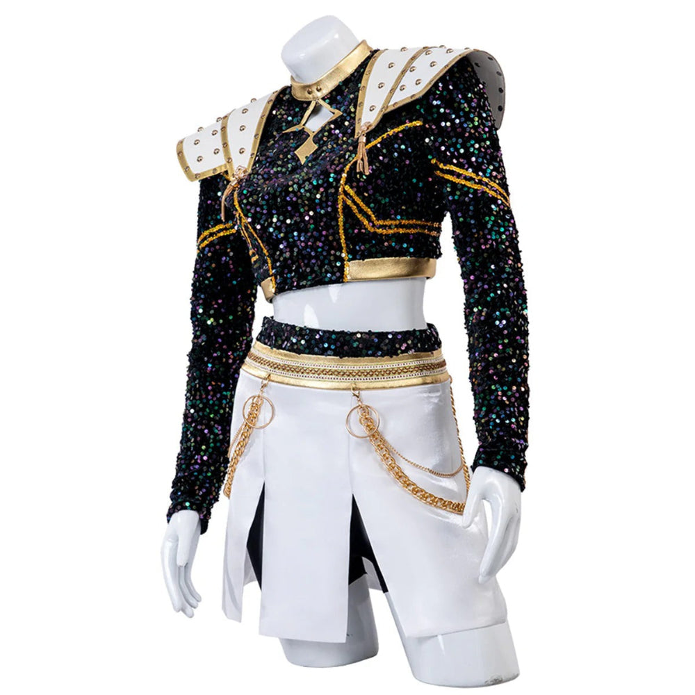 Costume de danse pailleté pour filles, noir et or, set