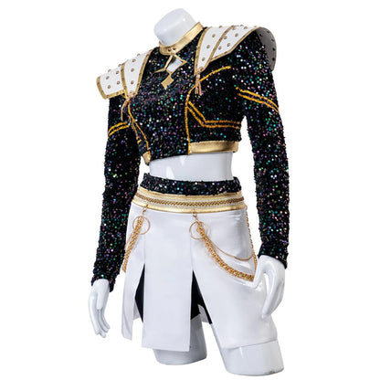 Costume de danse pailleté pour filles, noir et or, set