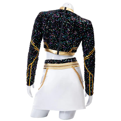 Costume de danse pailleté pour filles, noir et or, set