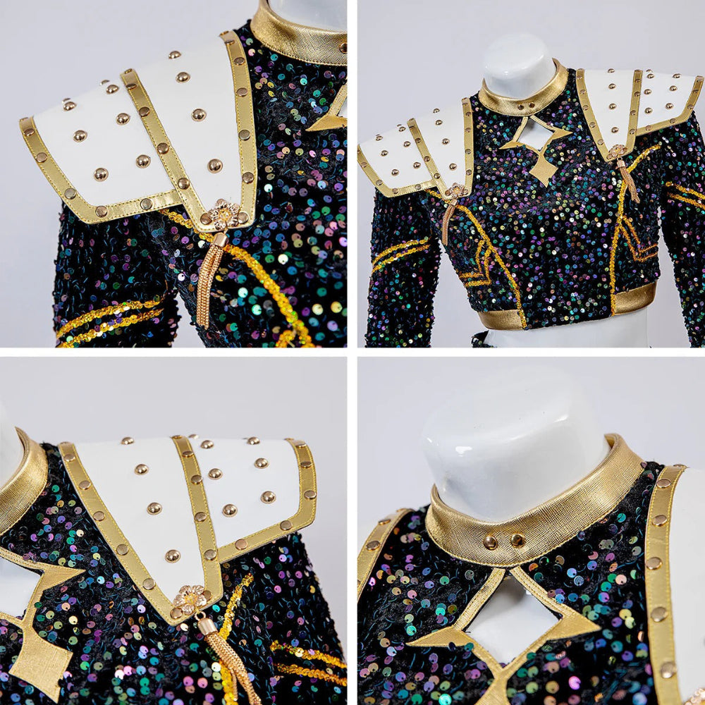 Costume de danse pailleté pour filles, noir et or, set