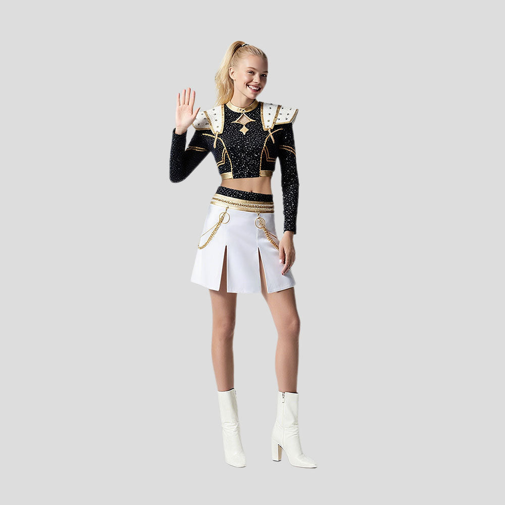 Costume de danse pailleté pour filles, noir et or, set