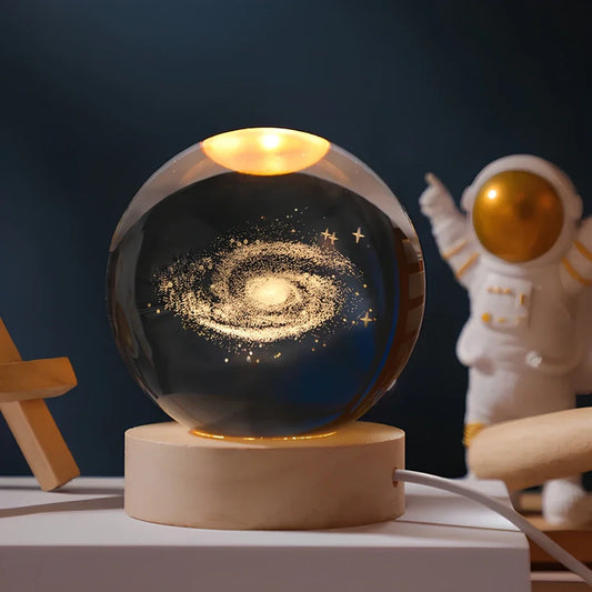 Crystal Ball LED Night Light 3D Engraving Cosmos Decoration