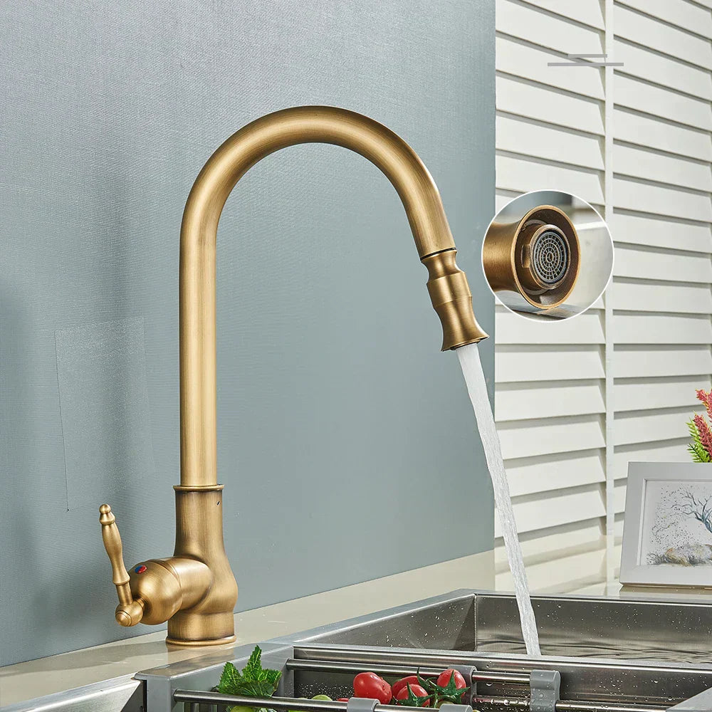 Küchenarmatur Antiker Messing Wasserhahn Vintage Design Schwenkbar 3