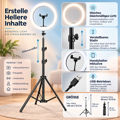 LED Ringlicht Für Fotografie Stativ Höhenverstellbar