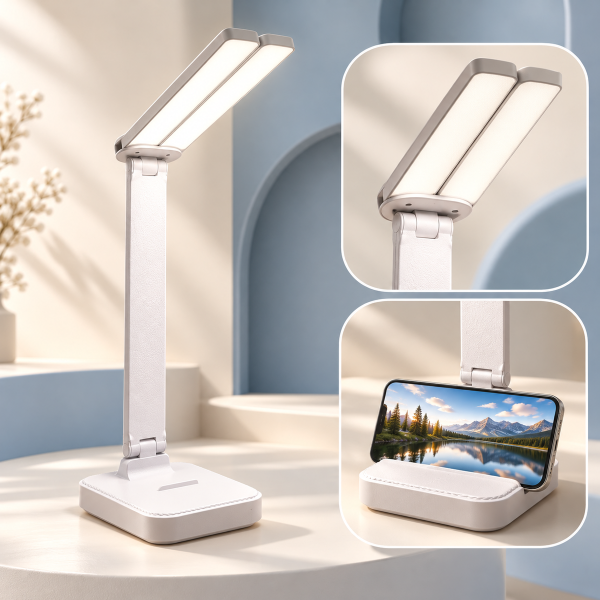 LED Schreibtischlampe Mit Handyhalterung Faltbare Homeoffice