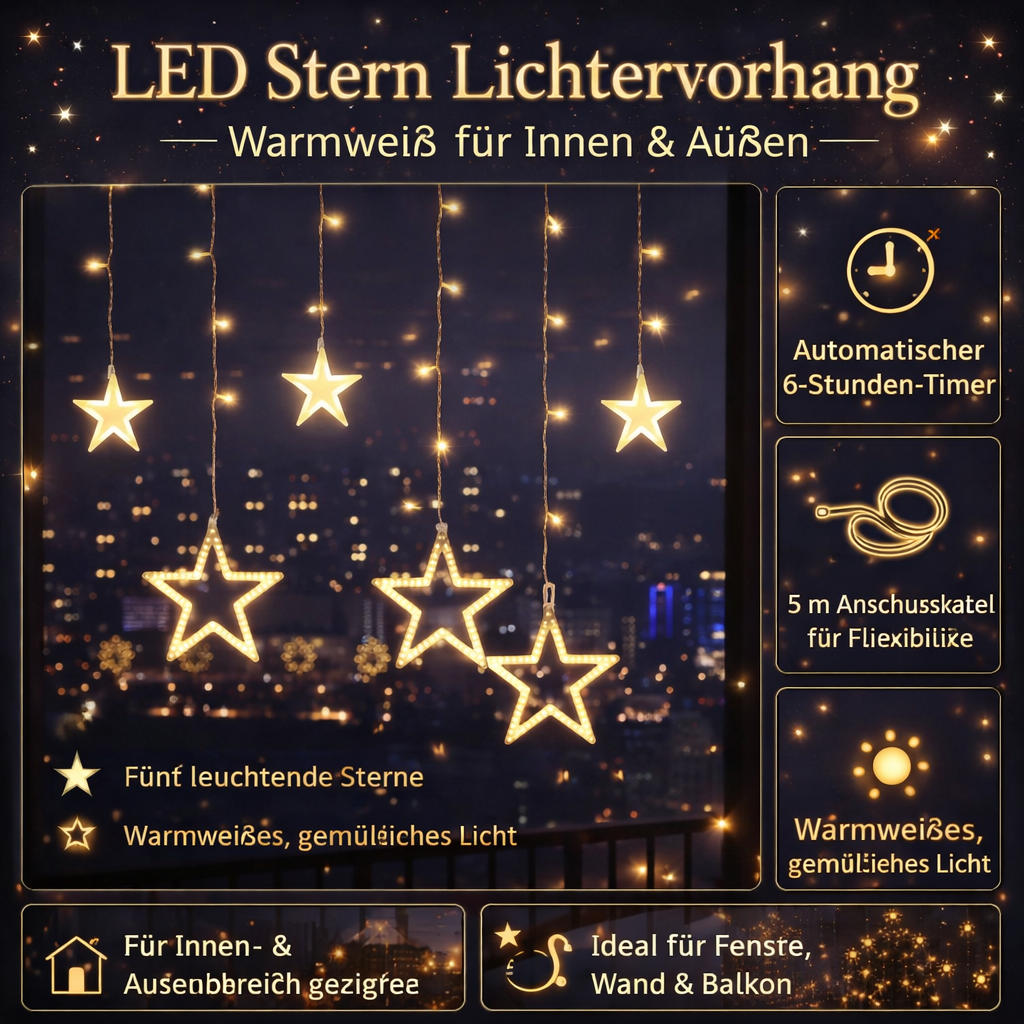 LED Star Curtain Lights Warm White Indoor Outdoor