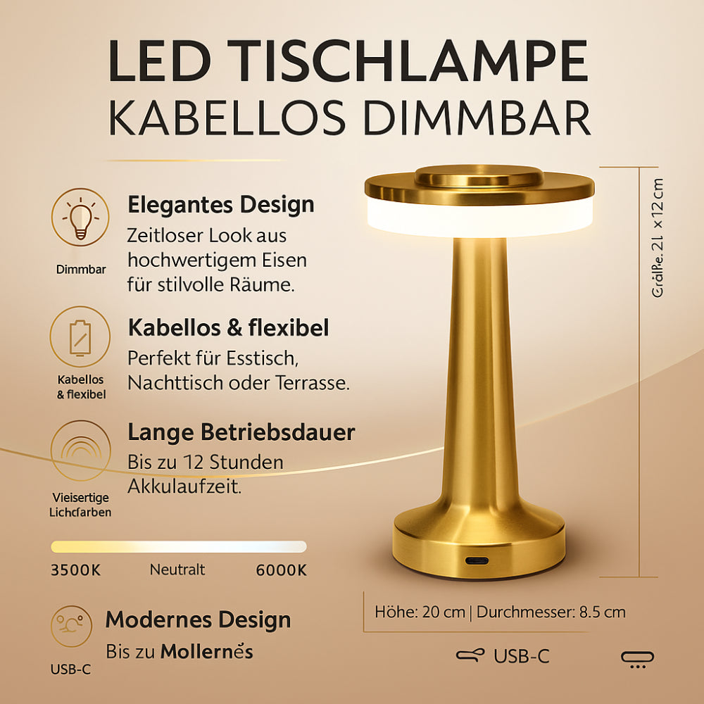 LED Tischlampe Kabellos Dimmbar