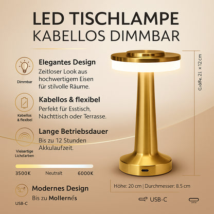 LED Tischlampe Kabellos Dimmbar