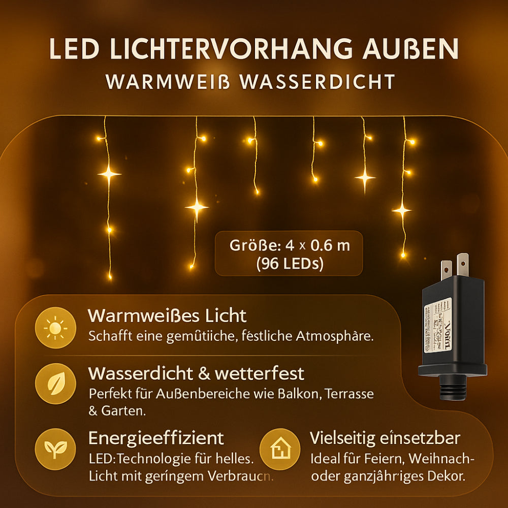 Curtain Lights Outdoor LED Waterproof Warm White