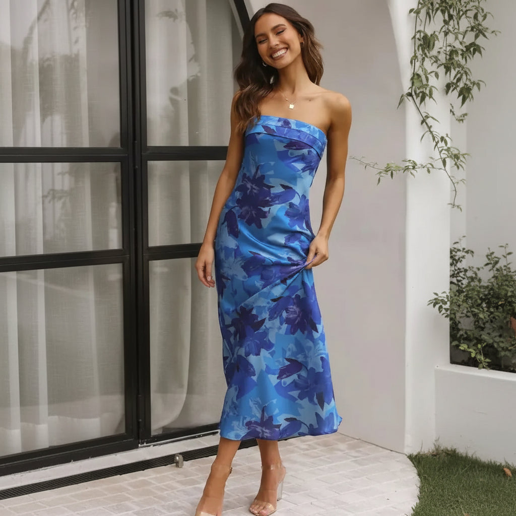 Women's Summer Dress Long Tube Dress Floral Wrap Design
