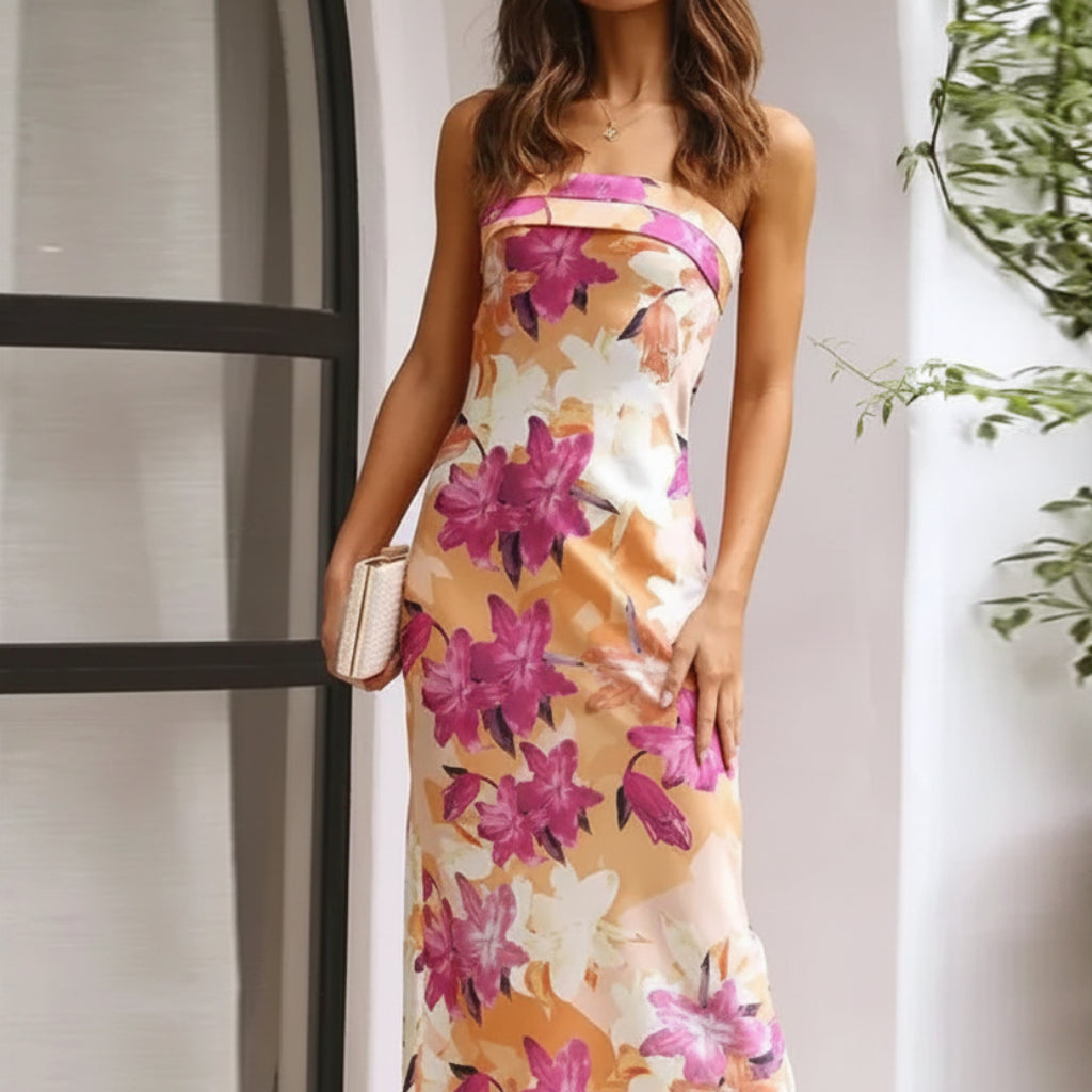 Women's Summer Dress Long Tube Dress Floral Wrap Design
