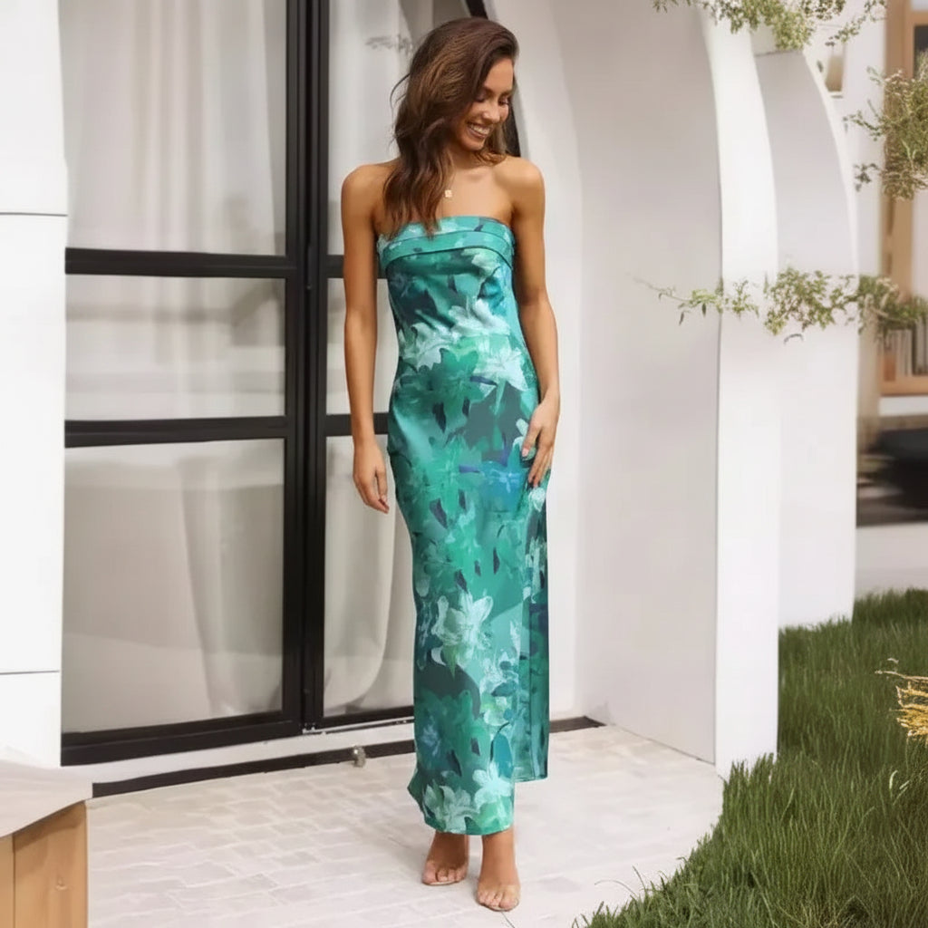 Women's Summer Dress Long Tube Dress Floral Wrap Design