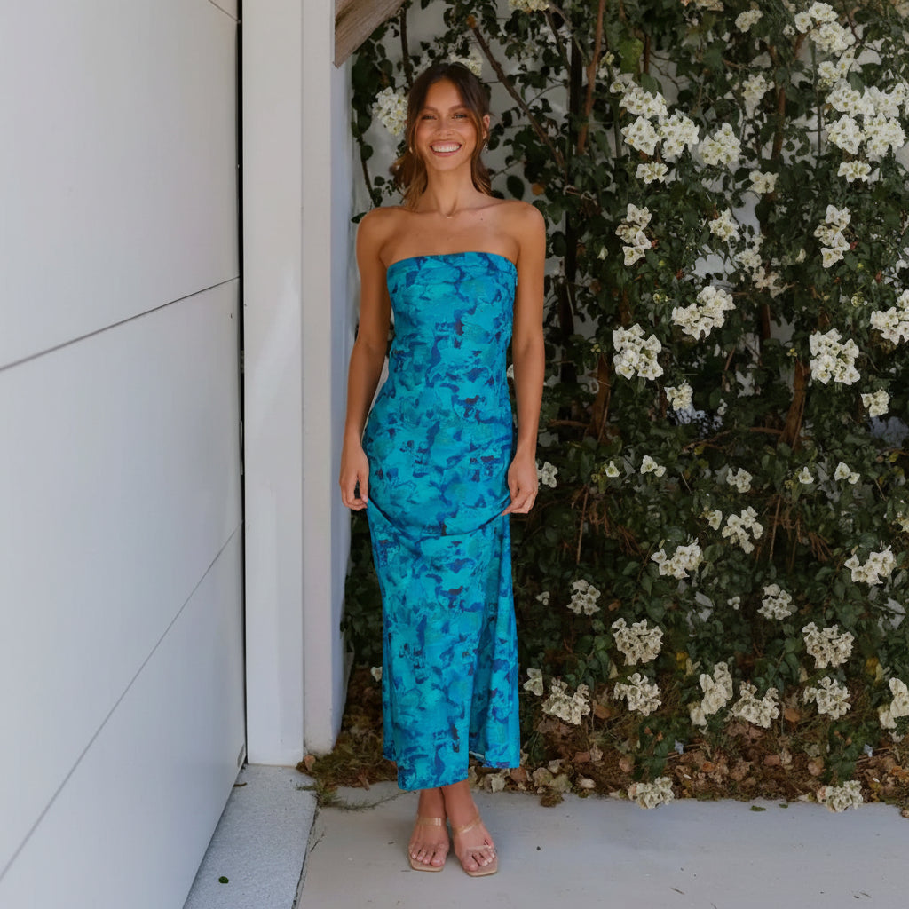 Women's Summer Dress Long Tube Dress Floral Wrap Design