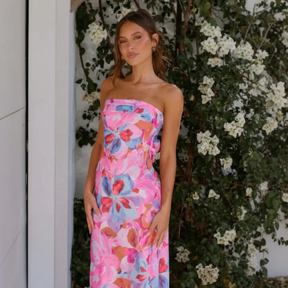 Women's Summer Dress Long Tube Dress Floral Wrap Design