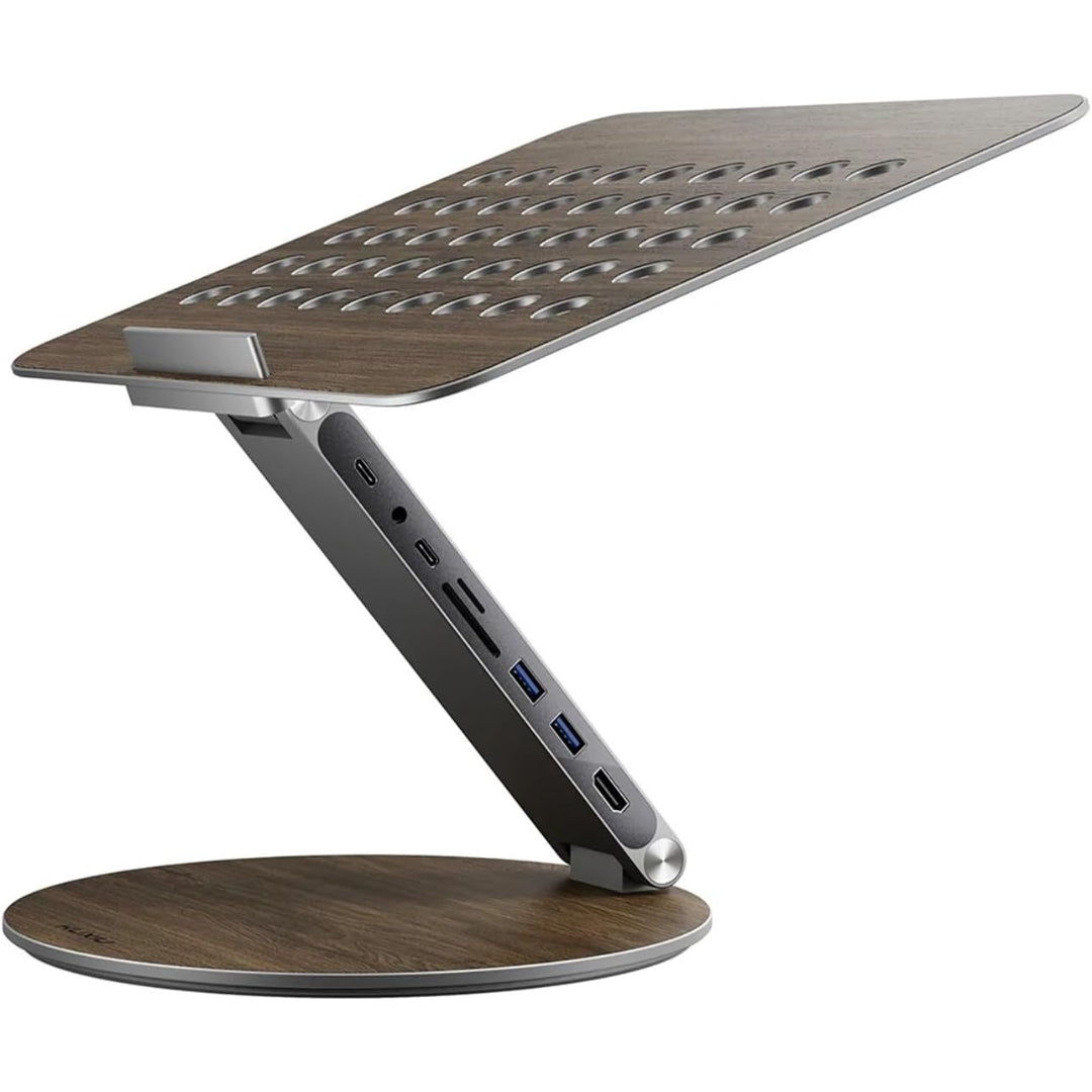 Soporte para portátil con hub USB C giratorio y estación de acoplamiento