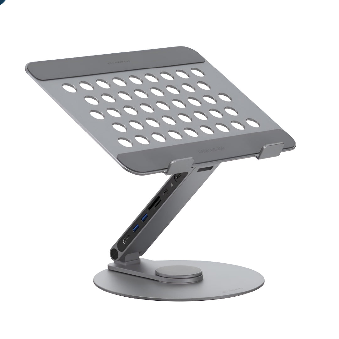 Soporte para portátil con hub USB C giratorio y estación de acoplamiento