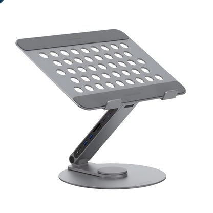 Soporte para portátil con hub USB C giratorio y estación de acoplamiento