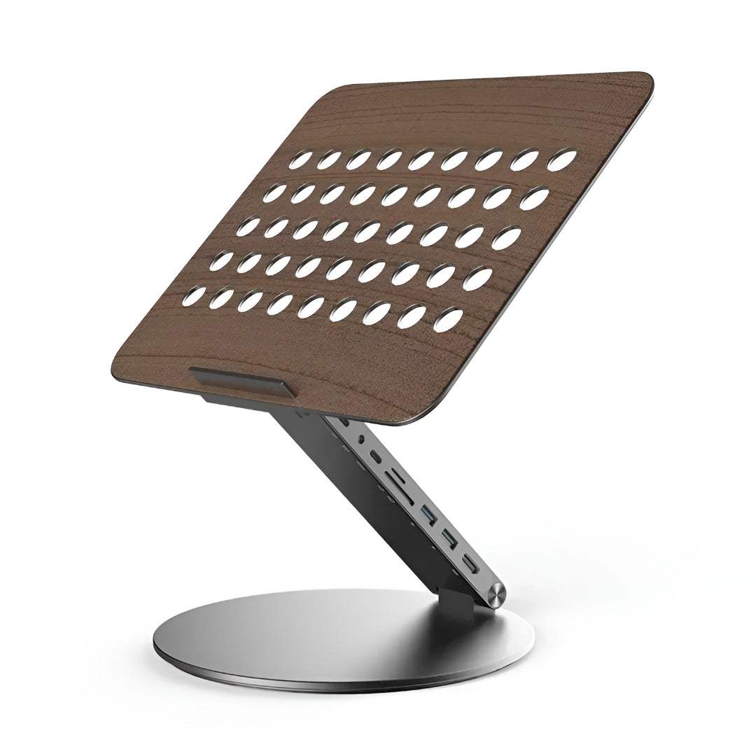 Soporte para portátil con hub USB C giratorio y estación de acoplamiento