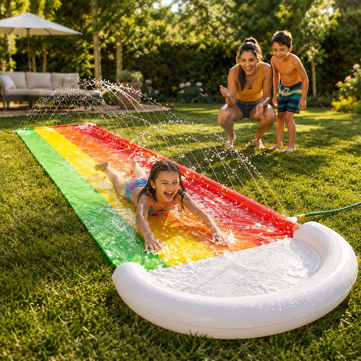 Tobogán de agua para jardín, juego de agua inflable, tobogán