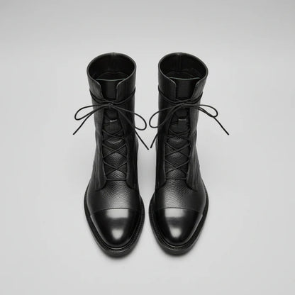 Damen Stiefeletten Schnürstiefel aus Leder mit Niedrigem Absatz