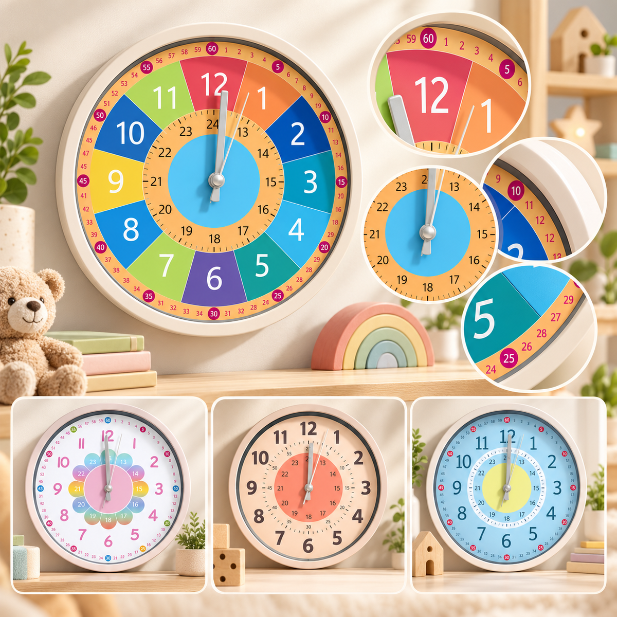 Lehrreiche Wanduhr Für Kinder Bunt Lernuhr Selbstlernen