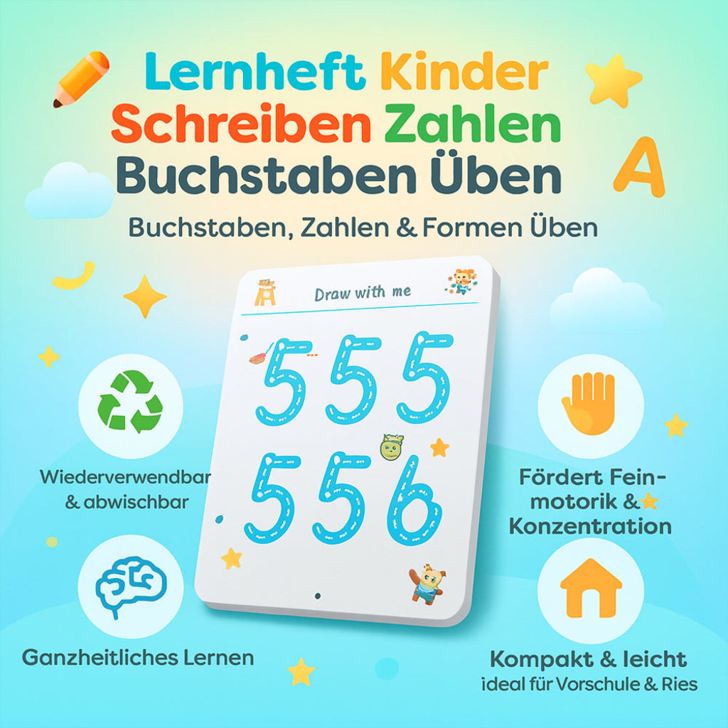 Lernheft Kinder Abwischbar Wiederverwendbar Schreiben Zahlen Üben