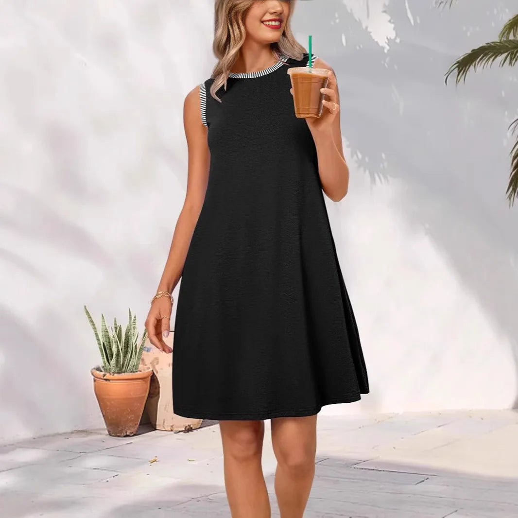 Women's Summer Dress Short Round Neck Airy Mini Dress