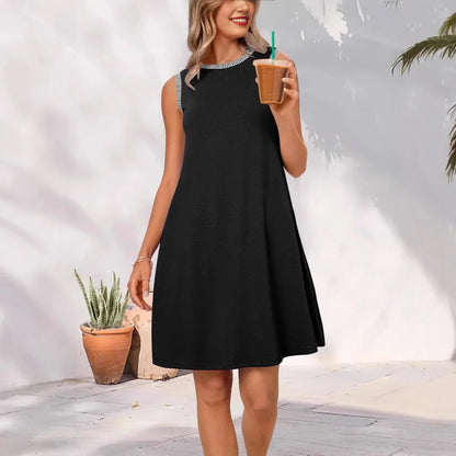 Women's Summer Dress Short Round Neck Airy Mini Dress