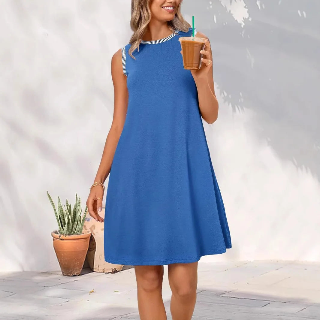 Women's Summer Dress Short Round Neck Airy Mini Dress