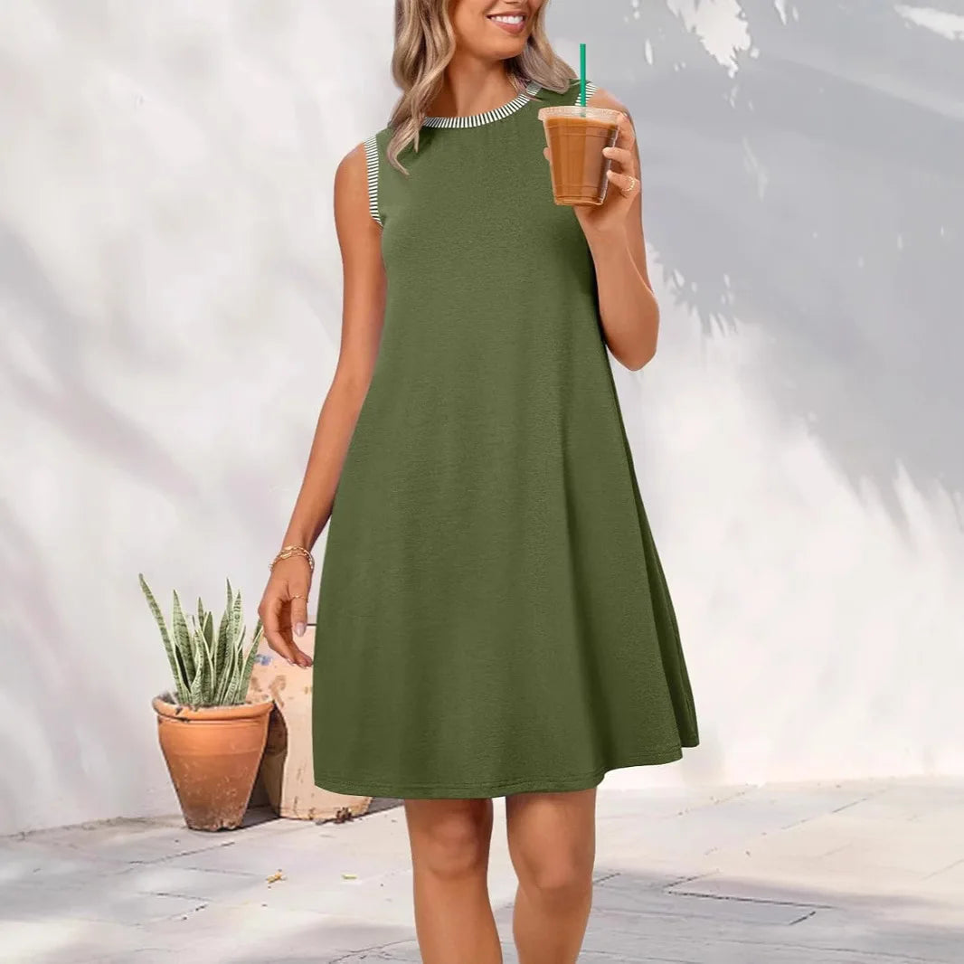 Women's Summer Dress Short Round Neck Airy Mini Dress