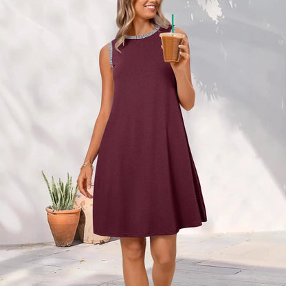 Women's Summer Dress Short Round Neck Airy Mini Dress