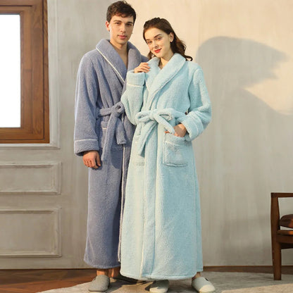 Women’s Men’s Flannel Bathrobe Soft Morning Robe Home