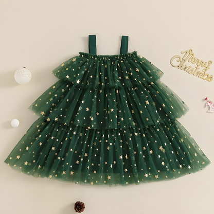 Kinder Weihnachtskleid Festliches Tüllkleid Mehrlagiges Midi
