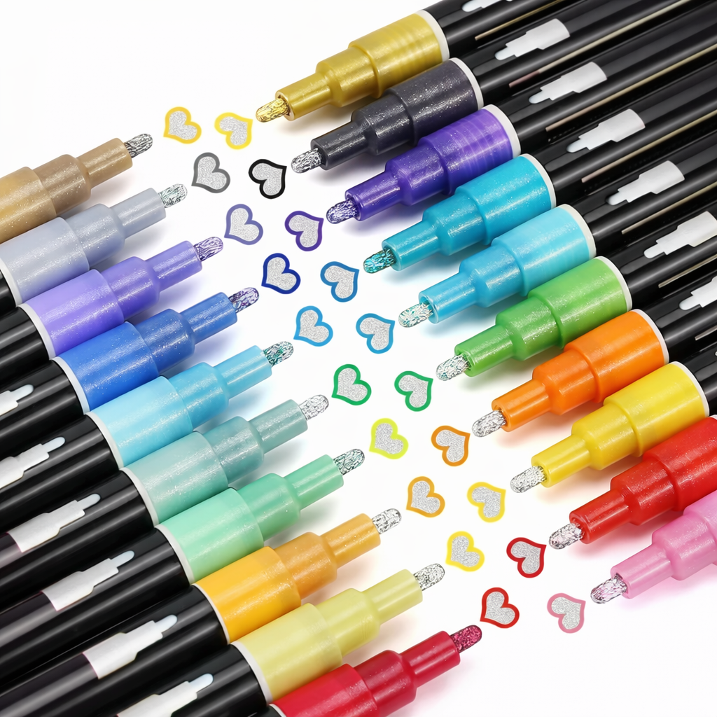 Marker Pens Double Line Contour Gloss Effect Drawing