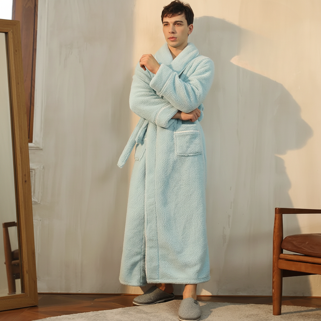 Women’s Men’s Flannel Bathrobe Soft Morning Robe Home