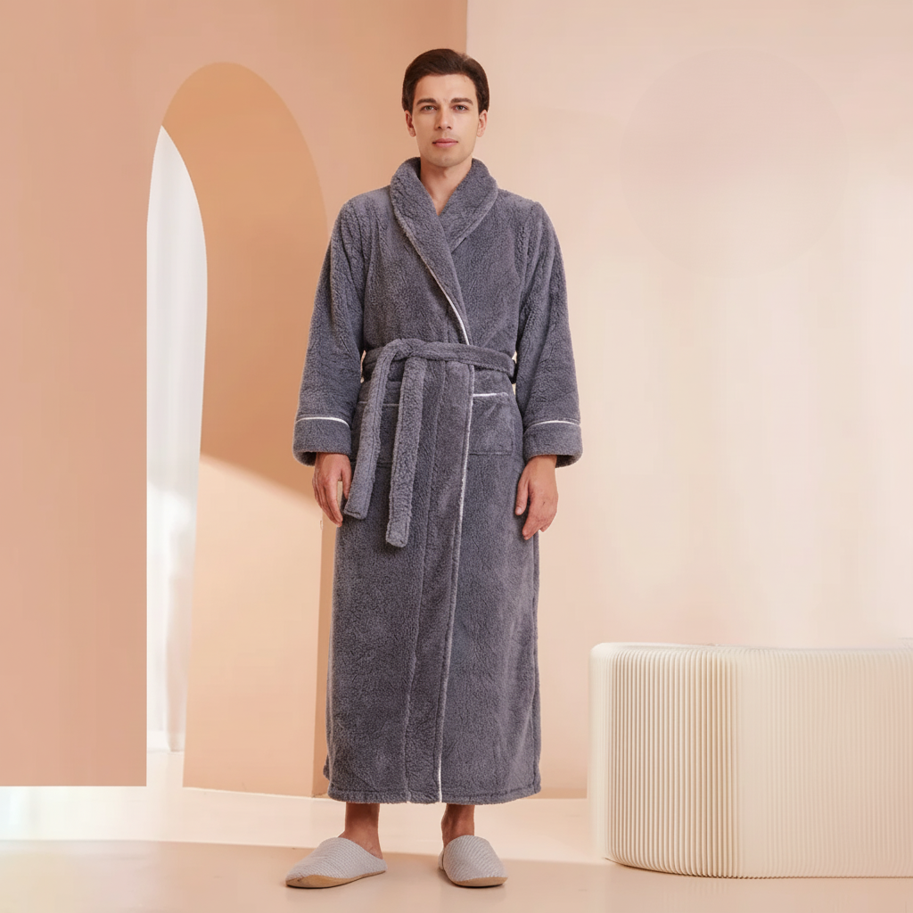 Women’s Men’s Flannel Bathrobe Soft Morning Robe Home