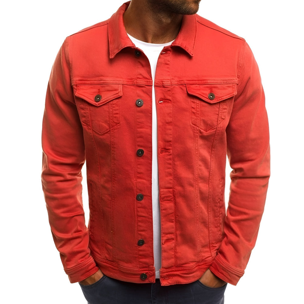 Giacca da uomo di mezza stagione con colletto a camicia, abbottonatura e tasche