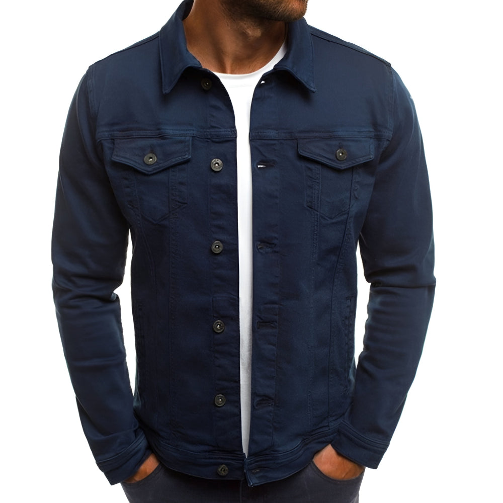 Giacca da uomo di mezza stagione con colletto a camicia, abbottonatura e tasche