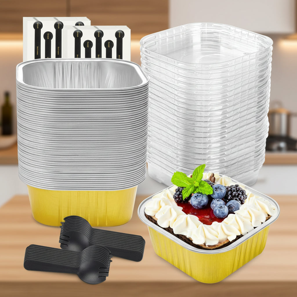 Stampi mini in alluminio con coperchio contenitori usa e getta per dolci dessert
